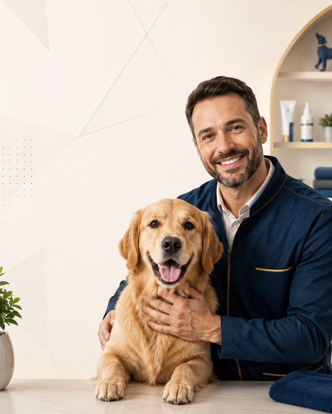 Profissional veterinário ao lado de um cão